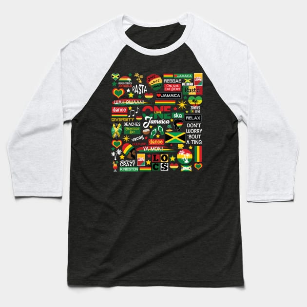 Jamaica One Love Culture Pattern Baseball T-Shirt by blackartmattersshop